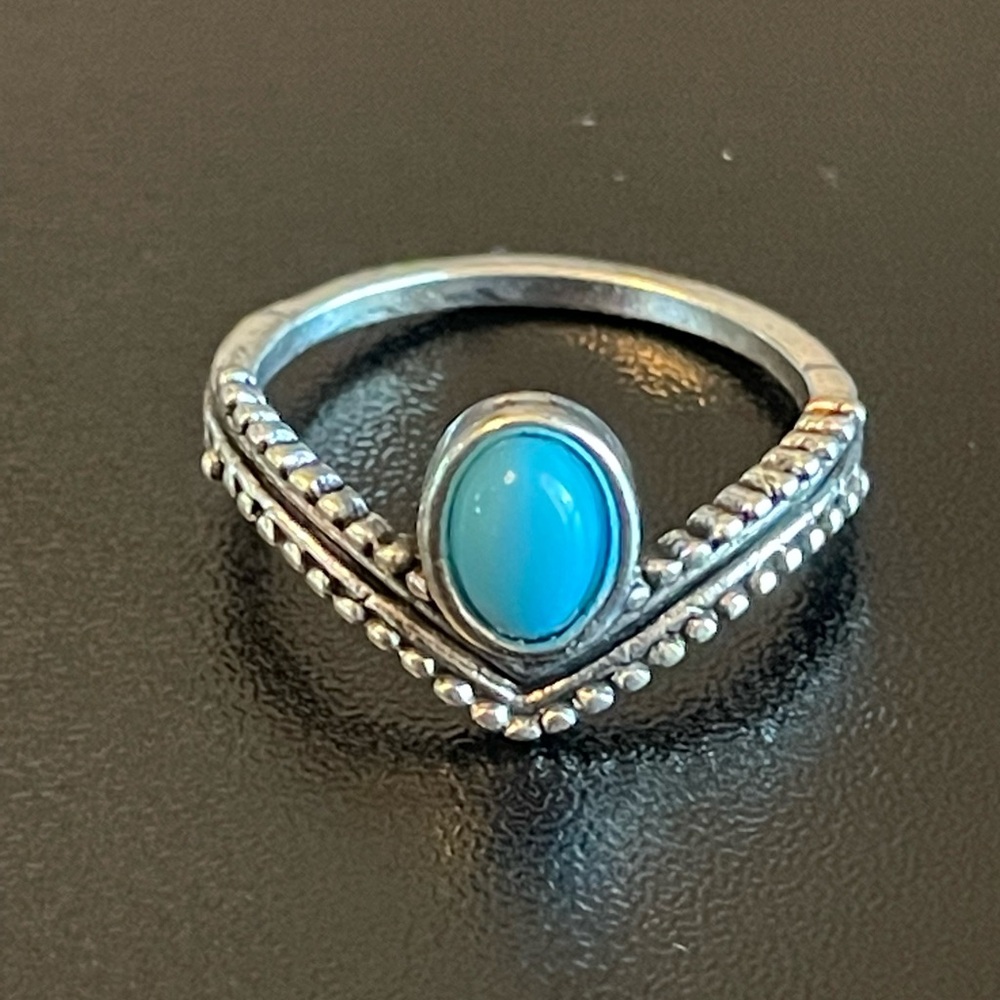 Turquoise stone princess crown ring